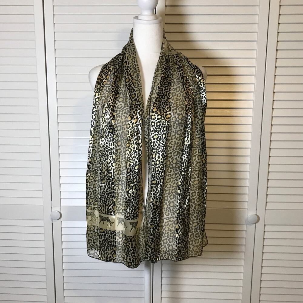 Black Gold Tan Leopard Print Women Scarf